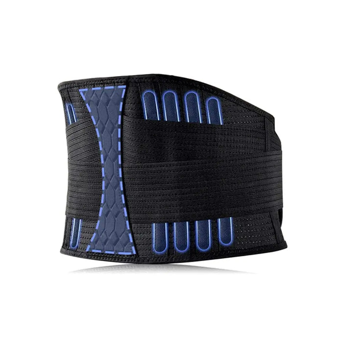 Unisex adjustable mesh lumbar support brace with contoured back belt for pain relief, designed for back support and comfort.