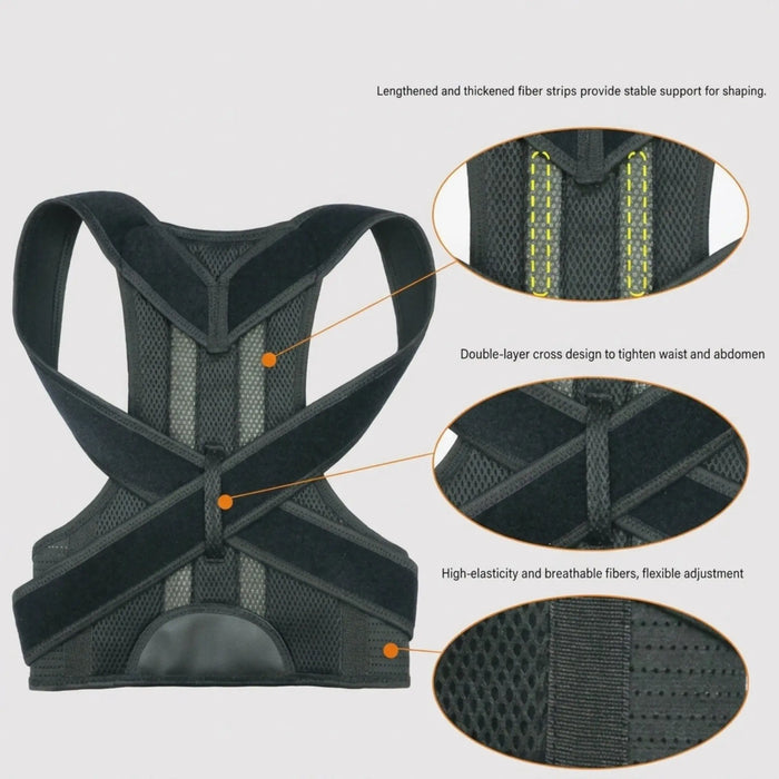 Unisex breathable fabric back support brace from LondonLaneStore, adjustable posture corrector for comfortable back alignment.