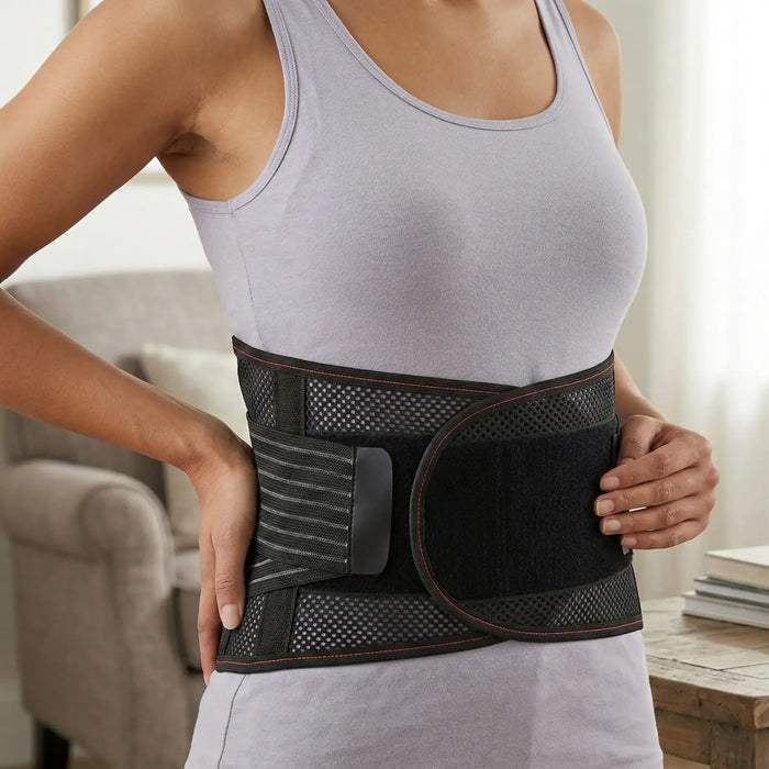 Unisex breathable mesh lumbar support belt from LondonLaneStore, ergonomic back brace for pain relief and back stabilization.