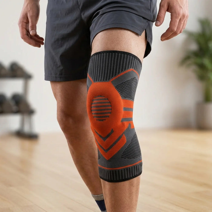 Unisex lightweight silicone knee support with compression sleeve for stability and comfort, ideal for knee pain relief and support.
