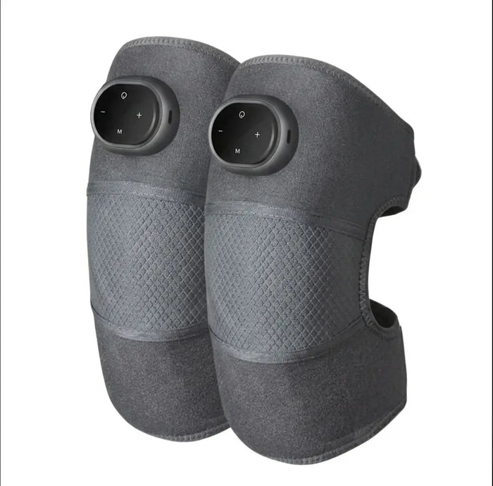 Unisex soft fabric knee massager with adjustable electric heat and vibration therapy, designed for soothing knee pain relief.