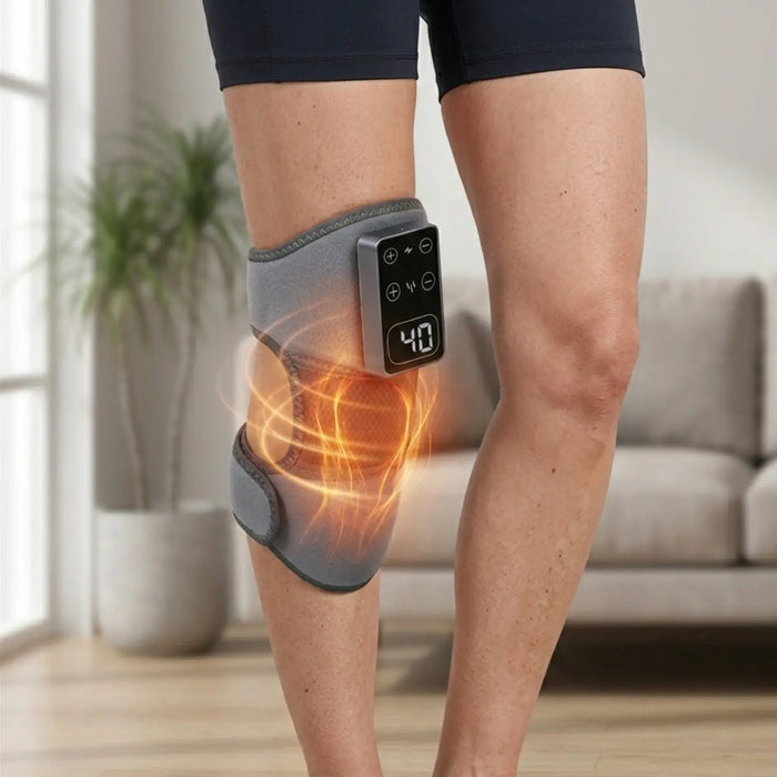 Unisex soft fabric knee wrap from LondonLaneStore with adjustable straps, heating and vibration therapy for joint comfort.
