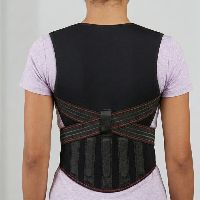 Unisex thermal fabric heated neck wrap with adjustable support brace and magnetic therapy for soothing heat relief.