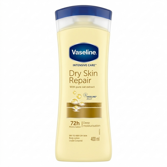 Vaseline Intensive Care Dry Skin Repair lotion bottle on a white background