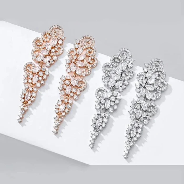 Wedding Jewelry - Cubic Zirconia Bridal Earrings - Available in Silver and Rose Gold