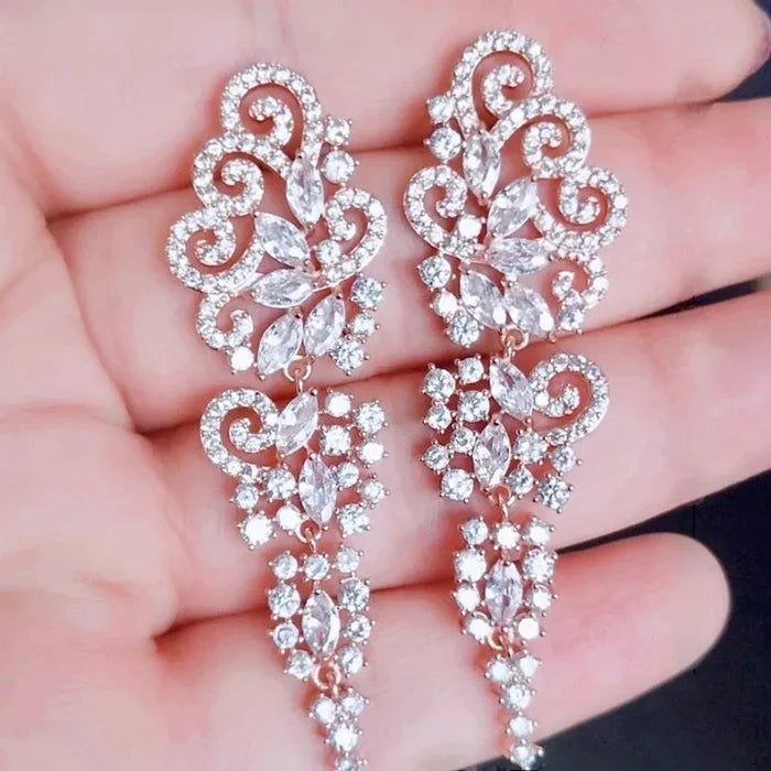 Wedding Jewelry - Cubic Zirconia Bridal Earrings - Available in Silver and Rose Gold