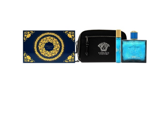 Versace Versace Men's Eros 3-Piece Gift Set: 3.4 oz EDT Spray + 0.3 oz EDT Spray + Versace Bag