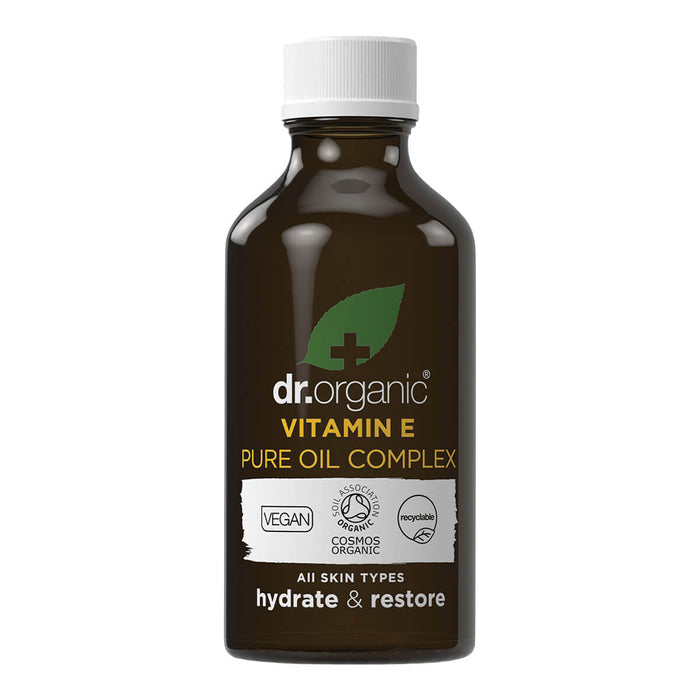 50ml bottle Dr. Organic Vitamin E Pure Oil, a unique natural combination of ingredients for use as a moisturiser on stretch marks, scars, and dry skin.