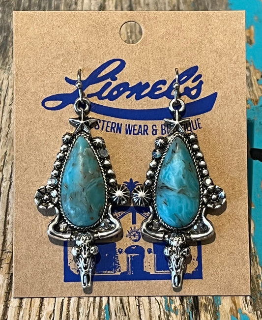 Western Turquoise Longhorn Drop Earrings