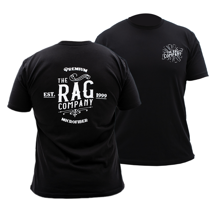 The Rag Company Whiskey T-Shirt  Black front and back on a white background.