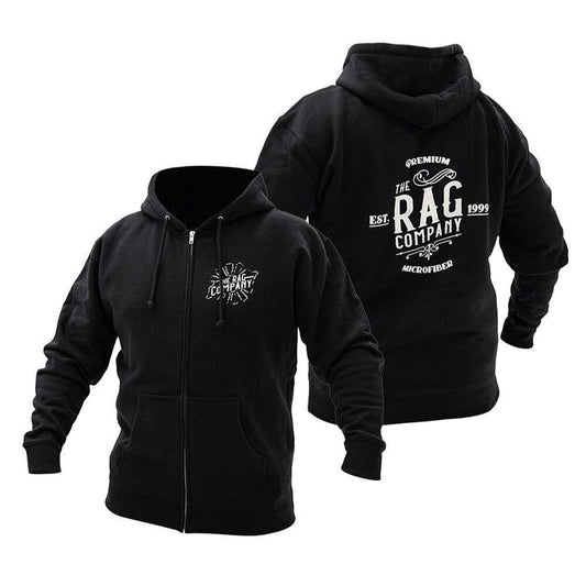 The Rag Company Whiskey Zip Hoodie front and Back on a white background.