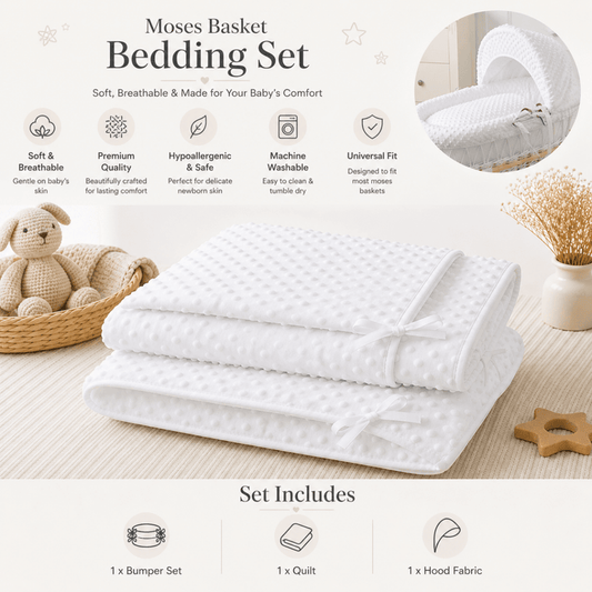 White Dimple Moses Basket Bedding Set (Basket Not Included!)
