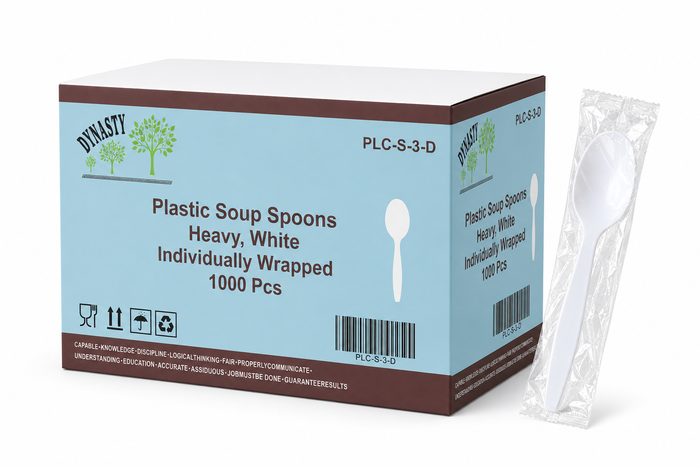 White Heavy Individually Wrapped Plastic Soup Spoons