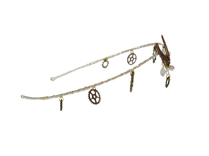 Winged Warrior Steampunk Crown – Dual-Tone Silver & Gold Headpiece side view