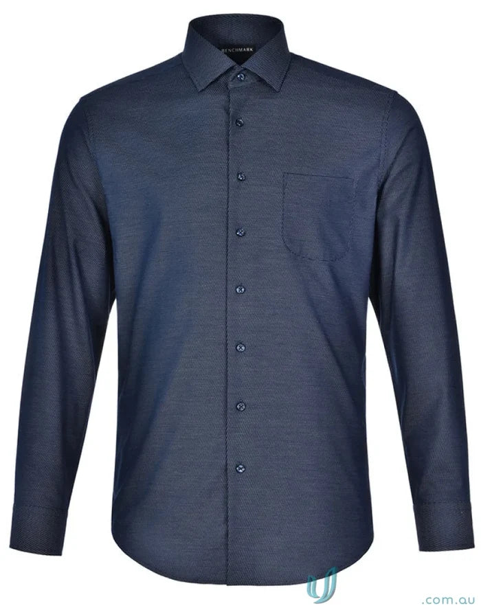 Dark blue jacquard stretch shirt with dot pattern from Winning Spirit Ascot Men’s Long Sleeve collection