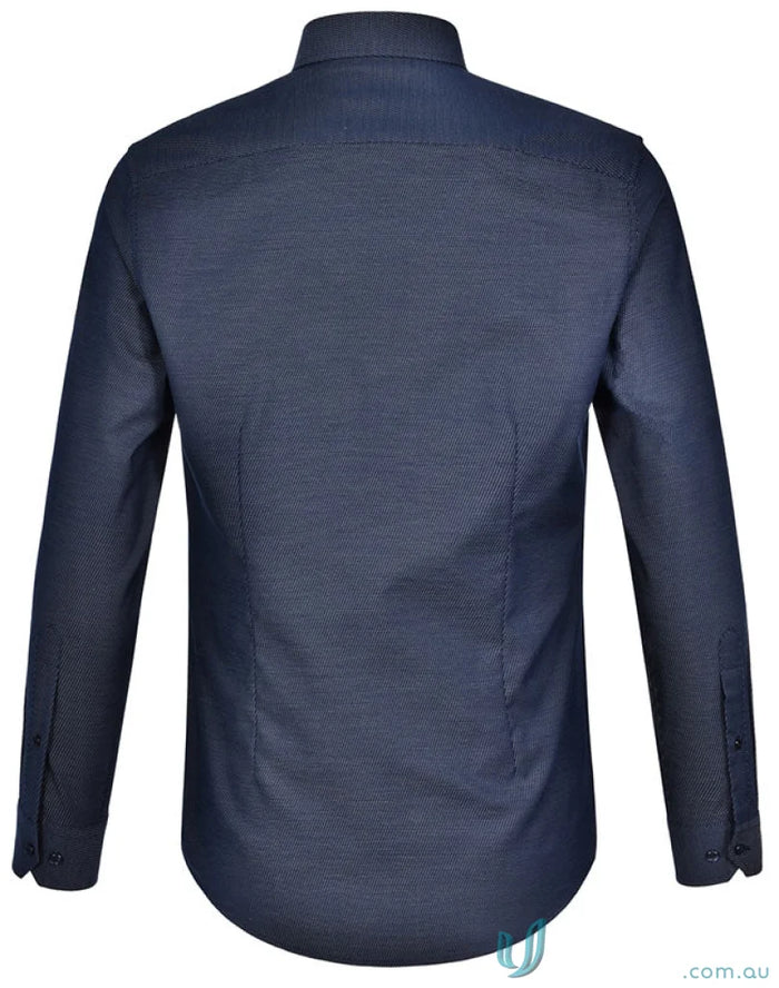 Navy blue navy blue long-sleeved jacquard stretch shirt for men from Winning Spirit Ascot collection