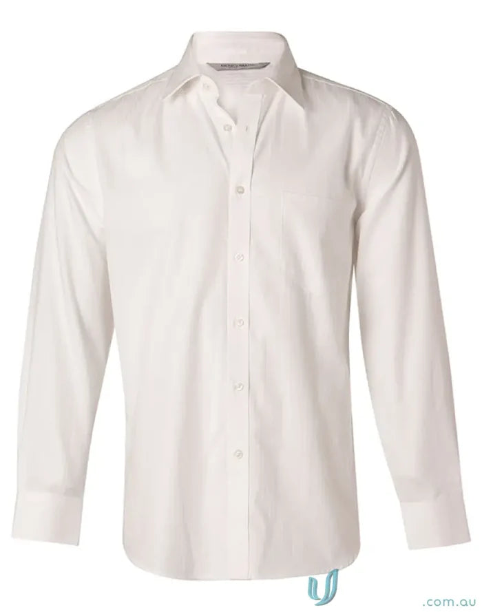 White long-sleeved Winning Spirit Mini Herringbone L/S Shirt for men’s mini herringbone style