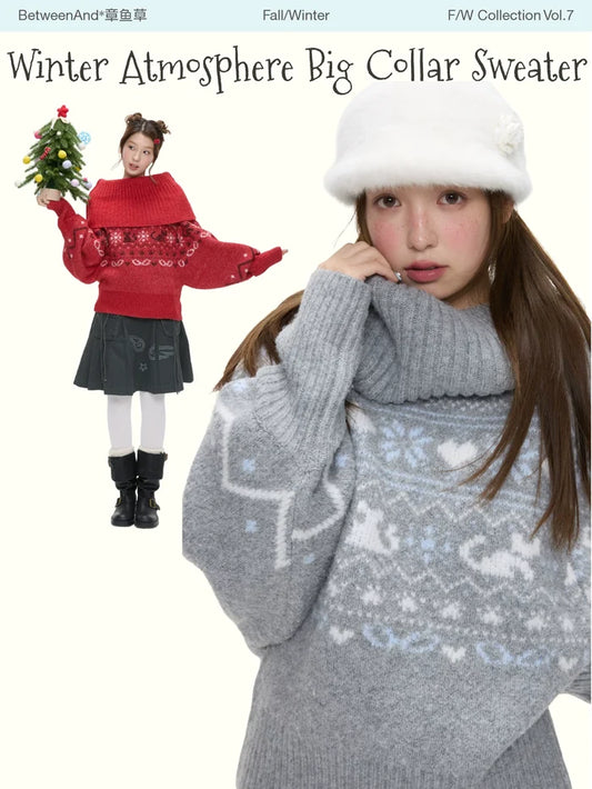 Winter atmosphere big collar sweater