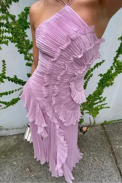 Women’s artistic patchwork maxi dress with flowing ruffle design, perfect for summer, by LondonLaneStore.