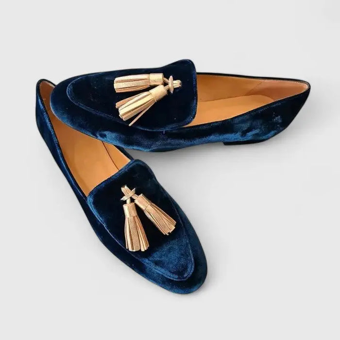 Black leather women's loafers by LondonLaneStore, elegant slip-on shoes with a comfortable fit and classic design.
