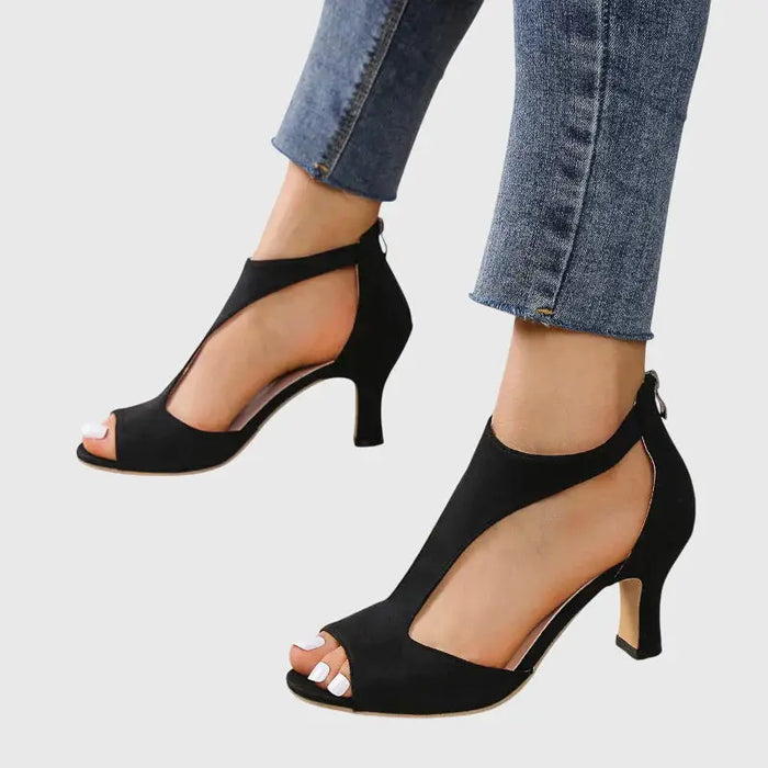 Women’s black orthopedic sandals featuring breathable design, elegant style, and supportive comfort shoes by LondonLaneStore.