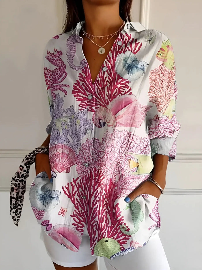 Women wearing LondonLaneStore breathable cotton blouse, elegant long sleeve button-down top, perfect for all-day comfort and style.