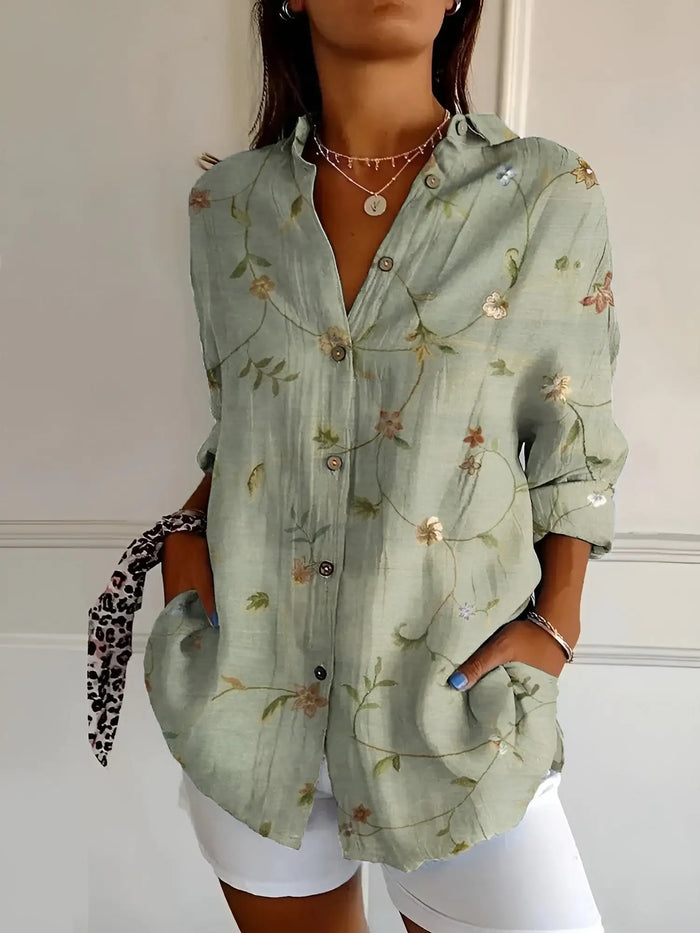 Women's breathable cotton blouse by LondonLaneStore featuring long sleeves and button-down design, perfect for all-day comfort.
