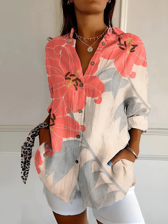 Women's breathable cotton blouse by LondonLaneStore featuring long sleeves and button-down design for all-day comfort.