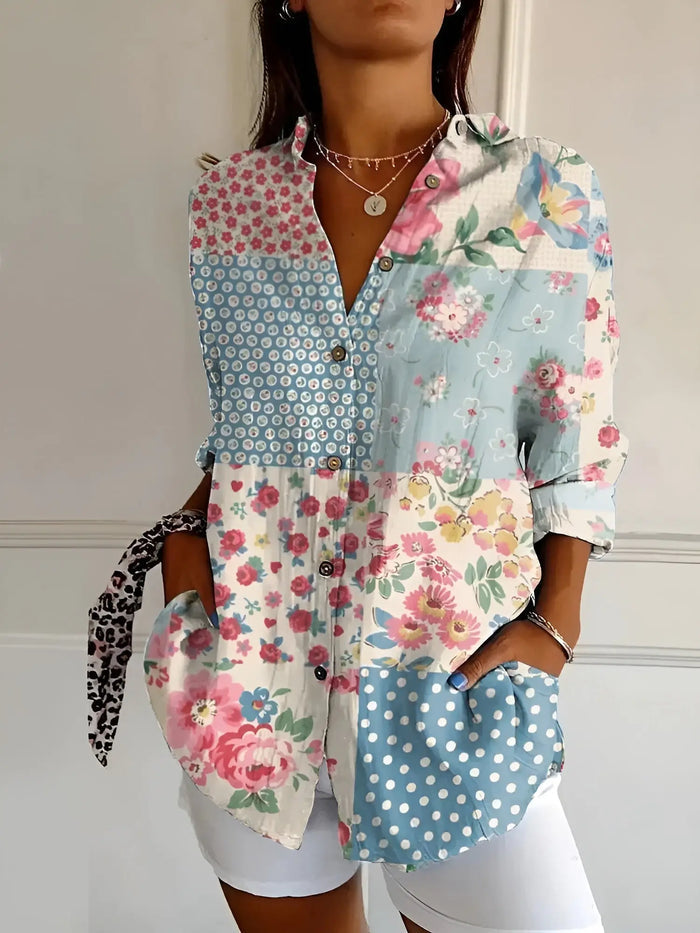 Women wearing a breathable cotton blouse by LondonLaneStore, featuring a long sleeve button-down design for all-day comfort.