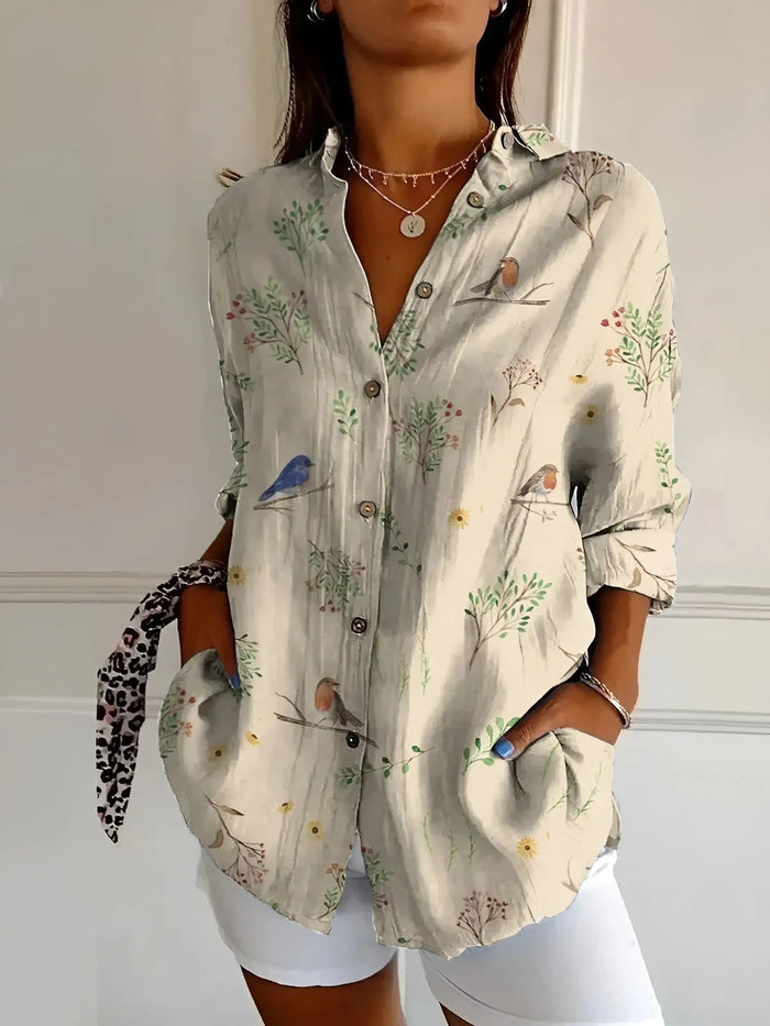 Women wearing a breathable cotton blouse by LondonLaneStore, elegant long sleeve button-down top perfect for all-day comfort.