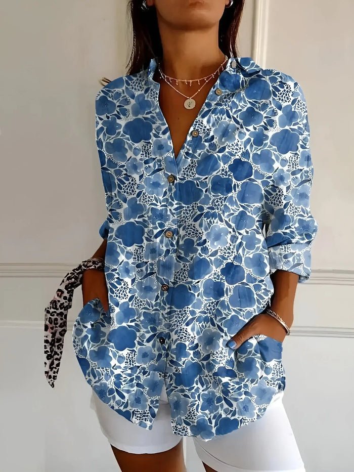 Women wearing LondonLaneStore's breathable cotton blouse, elegant long sleeve button-down top, perfect for all-day comfort.