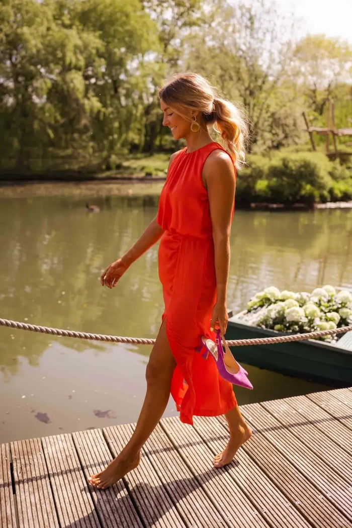 Women’s breathable cotton midi dress by LondonLaneStore, showcasing a polished elegant summer style with a flowy silhouette.