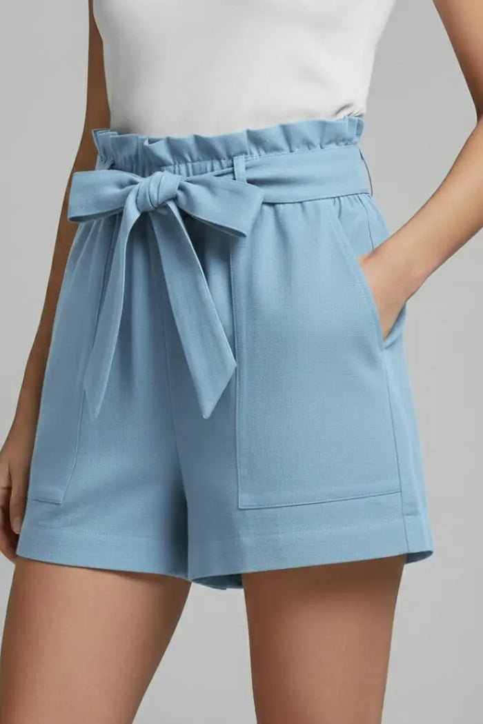 Women's breathable cotton summer shorts with high-waist tie design, perfect for stylish, relaxed summer looks.
