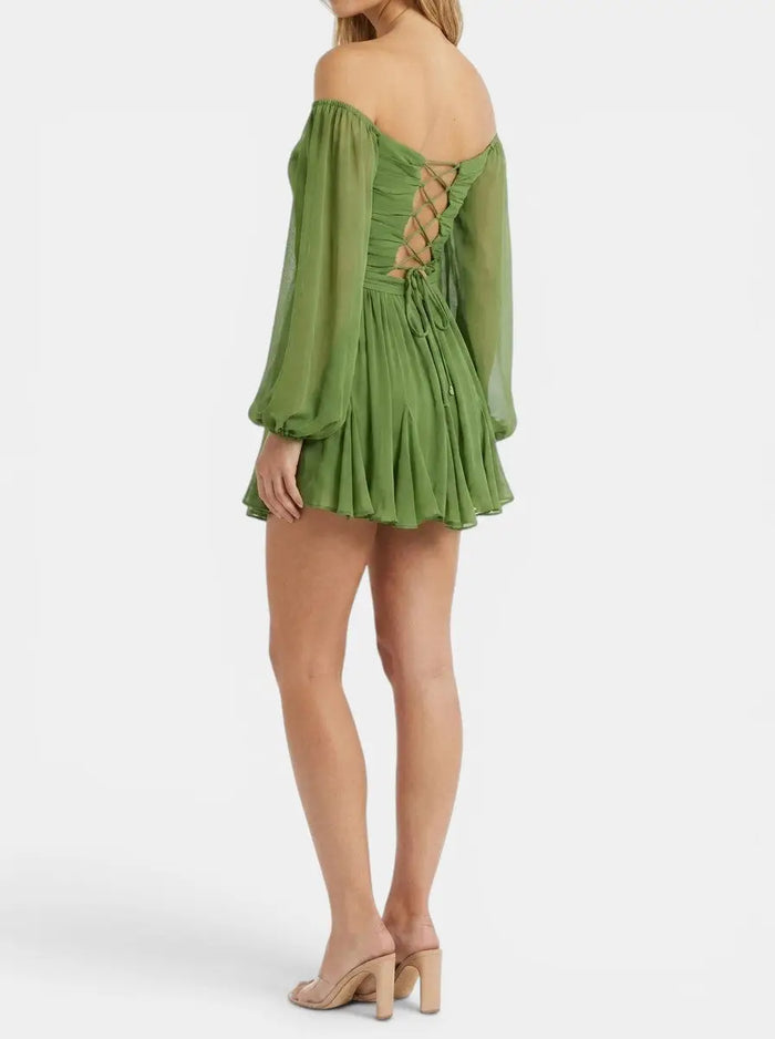 Women's breathable fabric mini dress from LondonLaneStore featuring an elegant wrap design and a pleated skirt for summer wear.