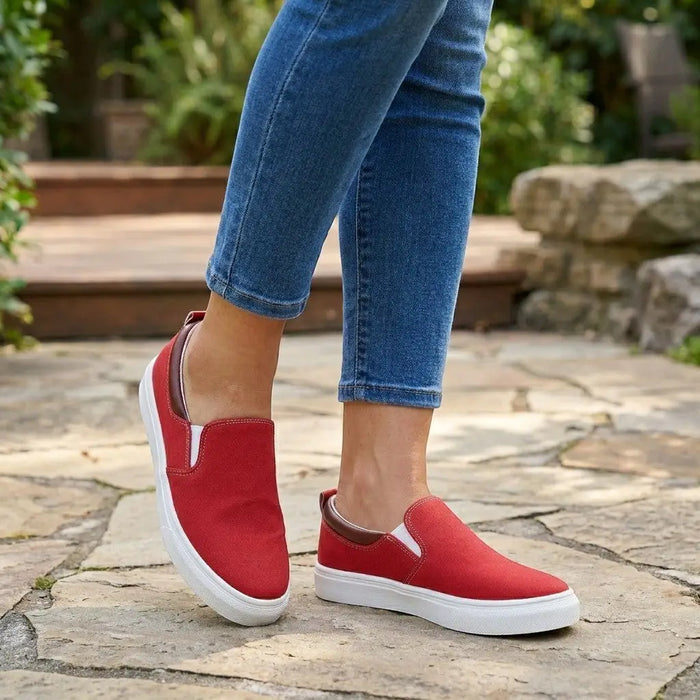 Women's breathable fabric slip-on shoes by LondonLaneStore, showcasing comfortable orthopedic casual footwear with stylish design.