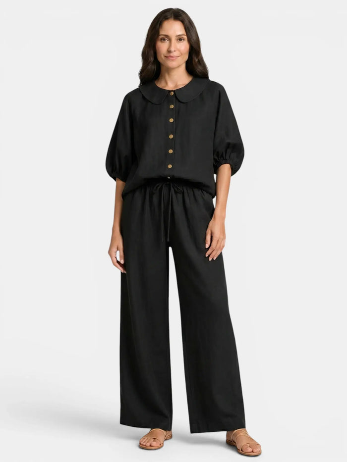 Women's Breathable Linen Co-Ord Set | Elegant Vintage Blouse and Relaxed Wide-Leg Trousers LondonLaneStore