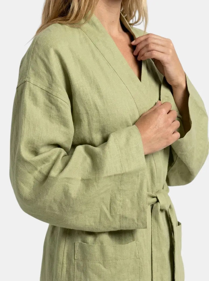 Women's breathable linen kimono dress by LondonLaneStore, featuring airy bohemian style perfect for summer wear.