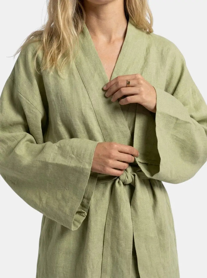 Women's breathable linen kimono dress from LondonLaneStore, featuring airy bohemian style and lightweight summer comfort.