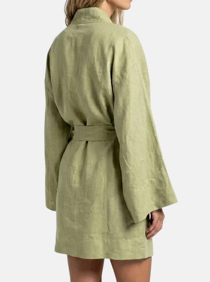 Women's breathable linen kimono dress by LondonLaneStore, featuring an airy bohemian style perfect for summer wear.