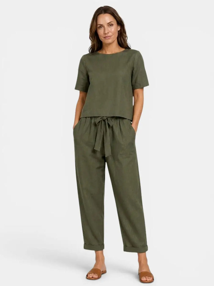 Women's Breathable Linen Loungewear Set | Relaxed Fit Crop Top and Tapered Trousers LondonLaneStore