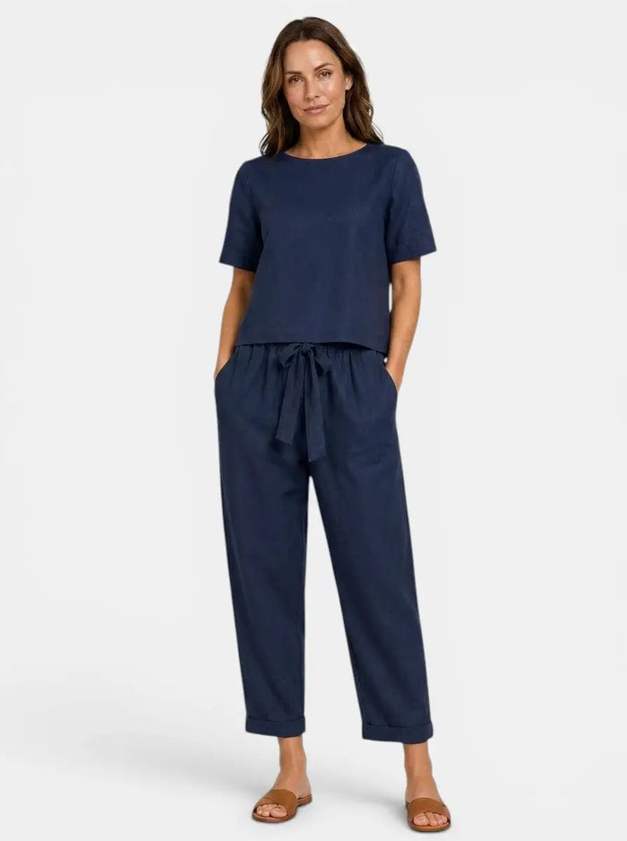 Women's Breathable Linen Loungewear Set | Relaxed Fit Crop Top and Tapered Trousers LondonLaneStore