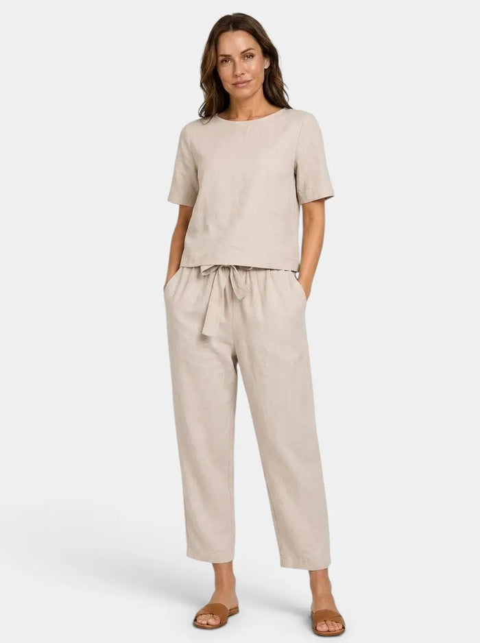 Women's Breathable Linen Loungewear Set | Relaxed Fit Crop Top and Tapered Trousers LondonLaneStore
