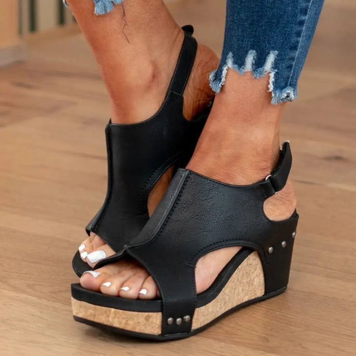 Women’s breathable soft suede wedge sandals, orthopedic style, with cushioned footbed and stylish summer design.