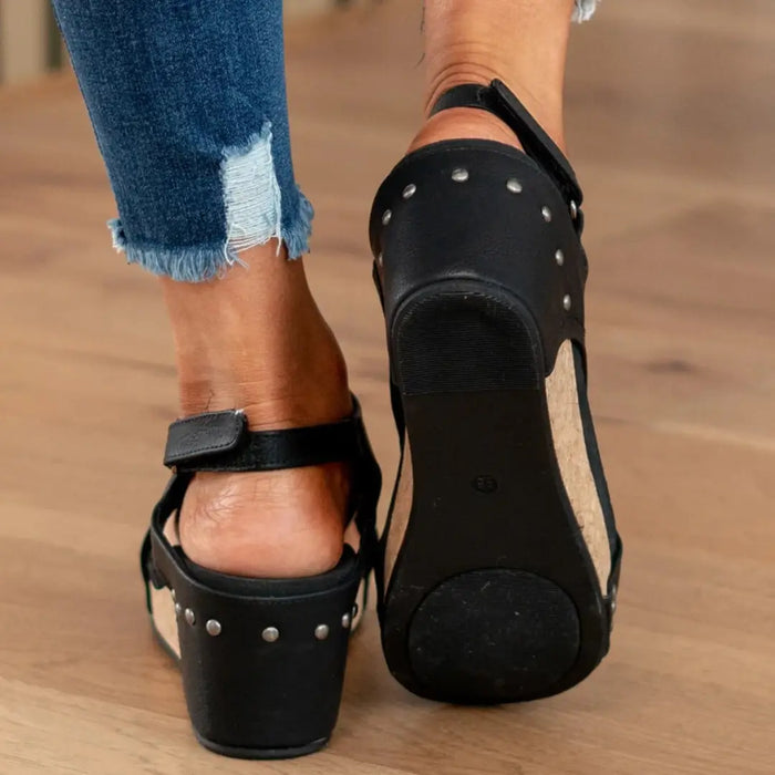 Women’s breathable soft suede wedge sandals, stylish summer footwear with orthopedic support and comfortable design.