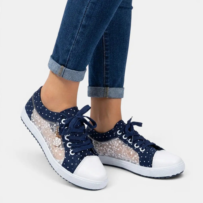 Women's breathable textile casual sneakers with chic polka dot design, lightweight and comfortable orthopedic shoes by LondonLaneStore.