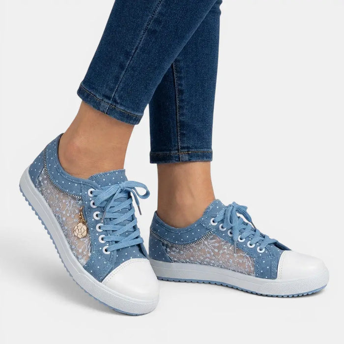 Women's breathable textile casual sneakers with polka dot design, lightweight and comfortable orthopedic shoes by LondonLaneStore.