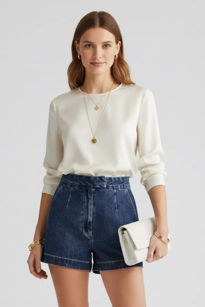 Women’s high-waisted summer shorts by LondonLaneStore featuring a stylish relaxed fit and classic cotton fabric.