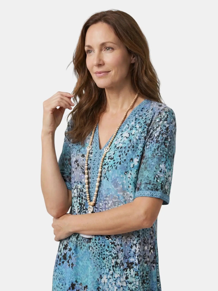 Women's colorful printed midi dress by LondonLaneStore featuring a relaxed fit, perfect for casual summer wear and warm weather.