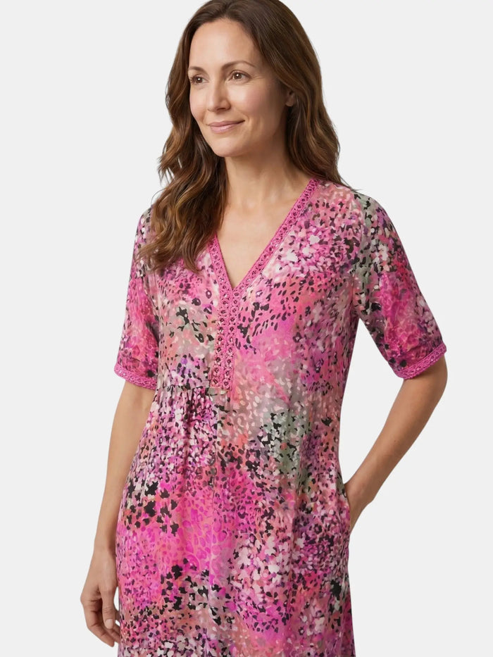 Women's colorful printed midi dress by LondonLaneStore featuring a relaxed fit, perfect for casual summer wear.