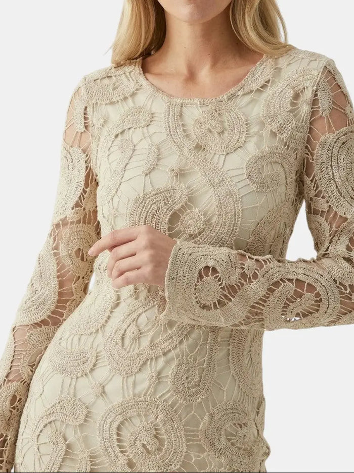 Women's comfortable crochet mini dress with long sleeves, elegant casual wear for spring and autumn by LondonLaneStore.